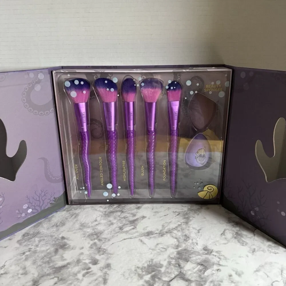 Disney Villains Ursula Little Mermaid Makeup Brushes Blending Gift 7 Pc Set NEW